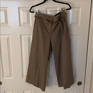 Ann Taylor Belted Brown Plaid Wideleg Pants